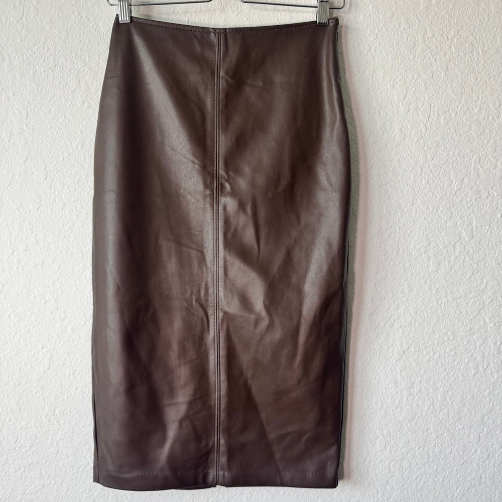 Abercrombie & Fitch Womens Size S Vegan Leather Midi Pencil Dark Brown Skirt